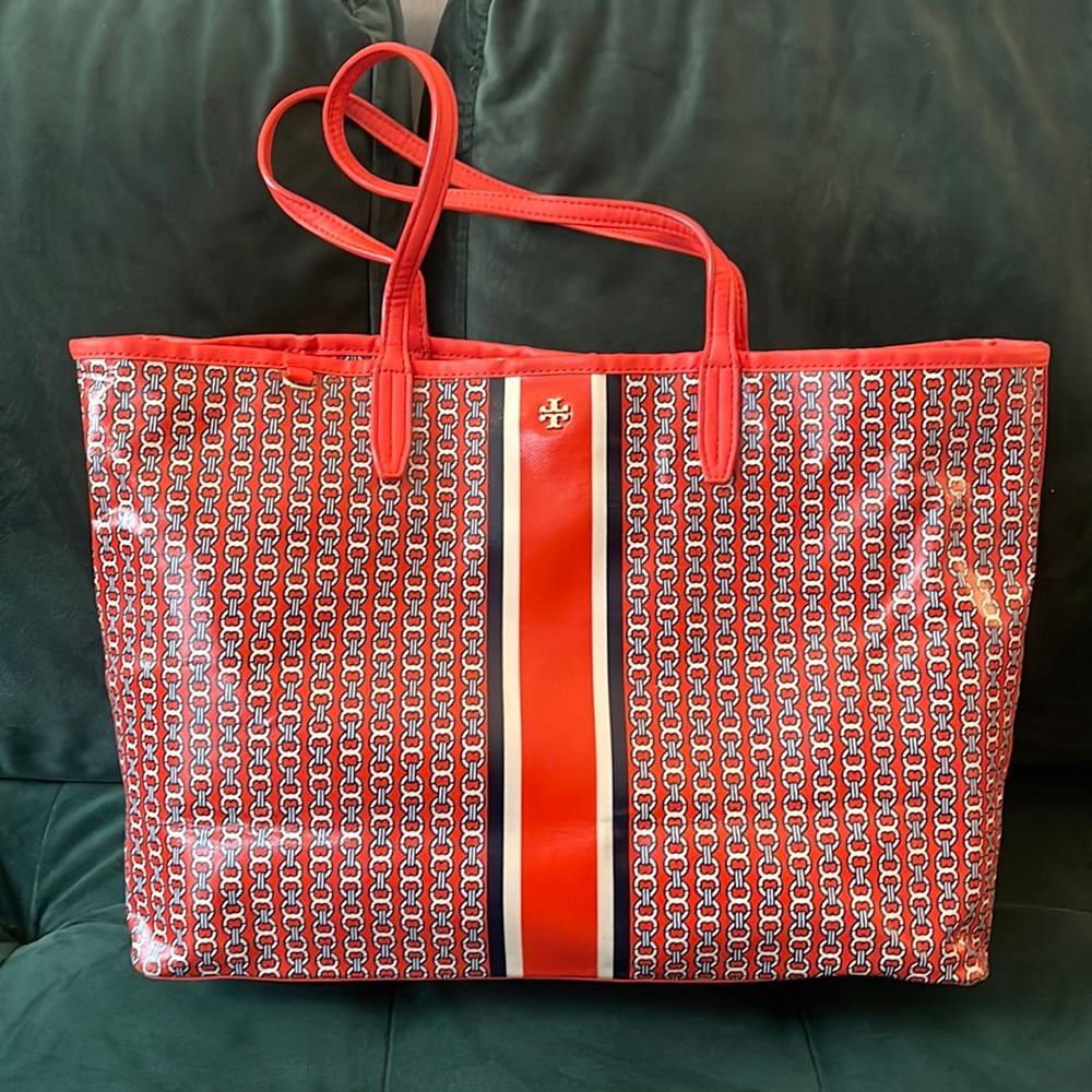 Tory Burch Orange Printed Tote - Beach bag, summer